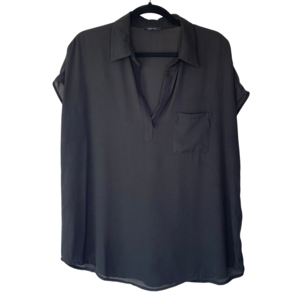 Pleione Black Lightweight Sheer Blouse Workwear Officewear Preppy Size XL